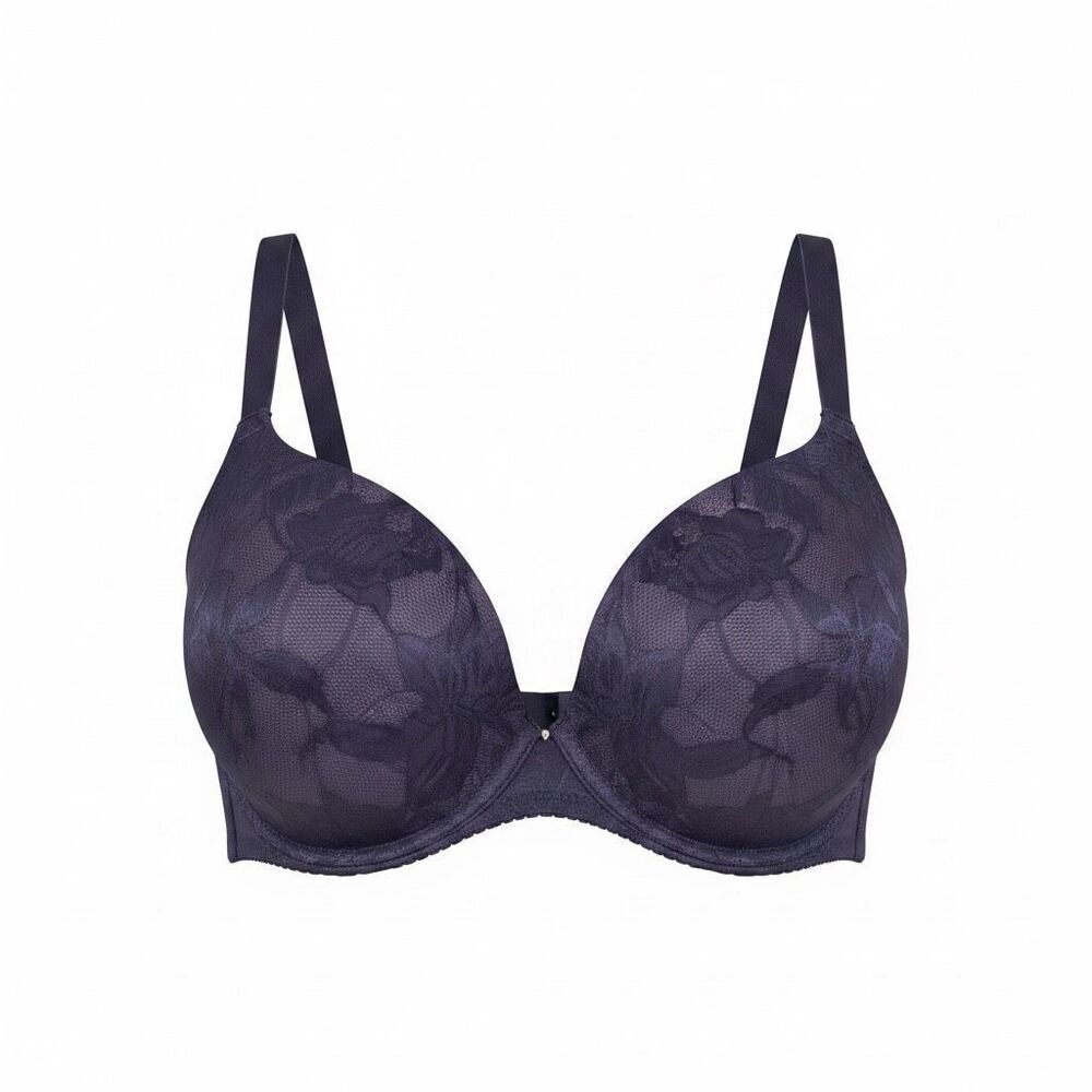 Cacique Purple Floral Lace Boost Plunge Bra Size 46DD Underwire Adjustable Strap